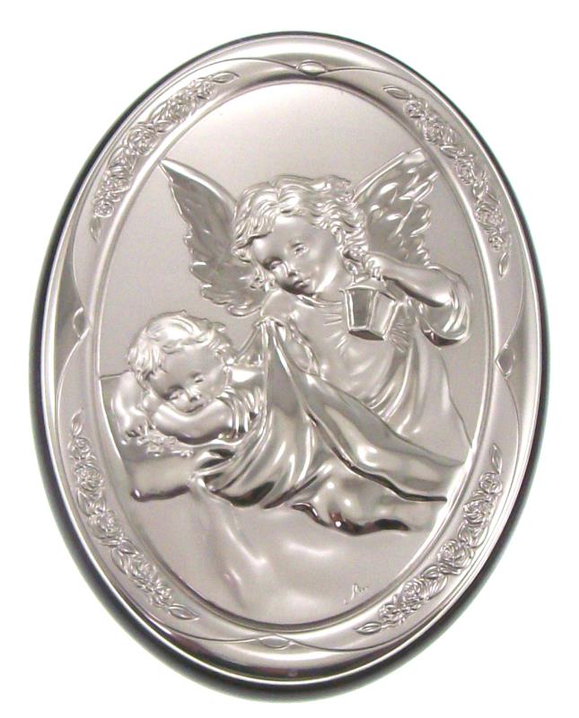 quadro legno e argento ovale cm 13x18 angelo custode