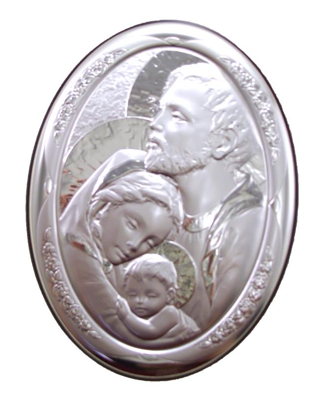 quadro legno e argento ovale icona sacra famiglia