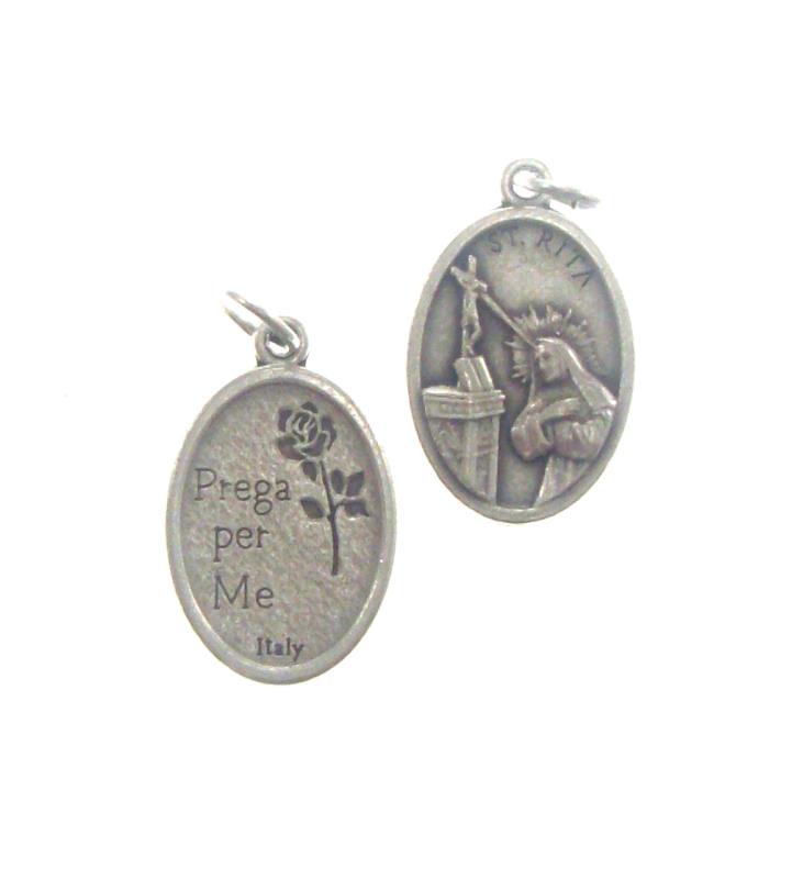 medaglia ovale cm 2,2 con anello metallo ossidato santa rita
