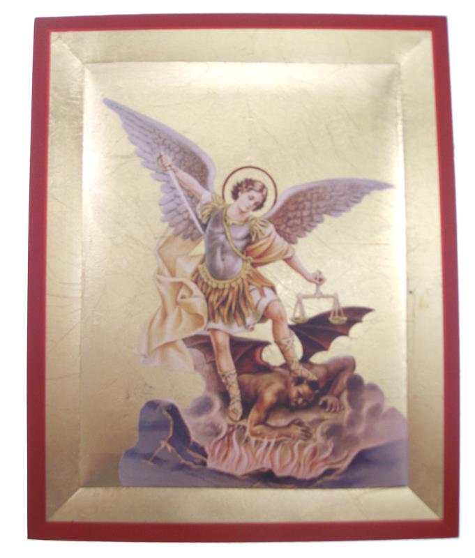 quadro foglia oro con immagine 15,5x19,5 san michele arcangelo