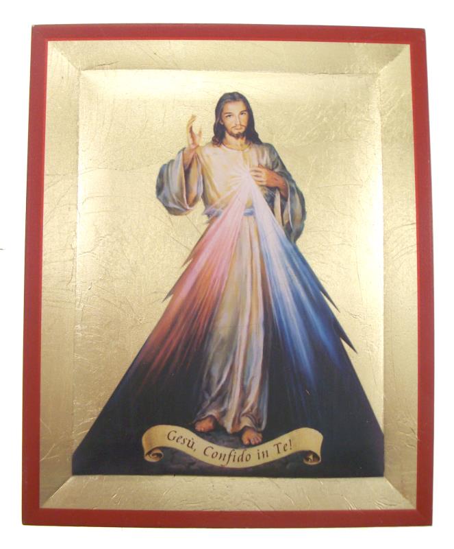 quadro foglia oro con immagine 15,5x19,5 gesu misericordioso