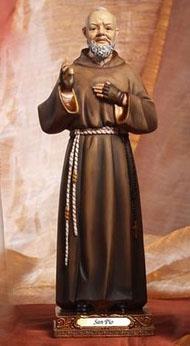 statua padre pio in resina colorata cm 32.5