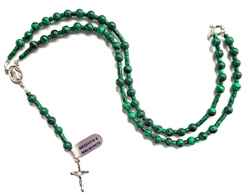 rosario in argento e malachite con apertura al col