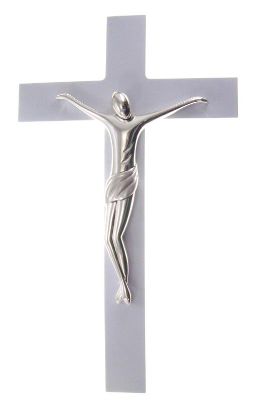 25 cm in Legno dulivo Stile Moderno in Mogano Kruzifix Struttura in Metallo Argentata Croce da Parete 