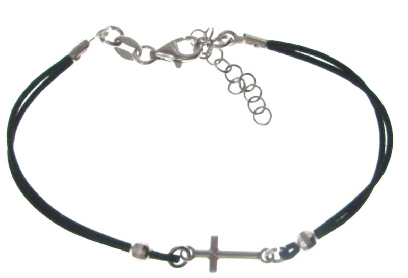 braccialetto corda con croce argento