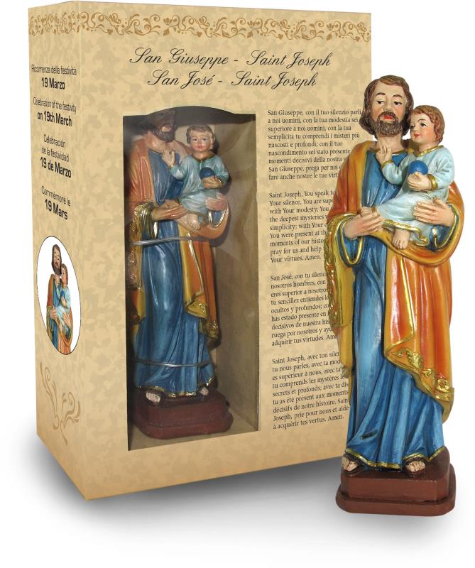 statua san giuseppe con bambino cm 12