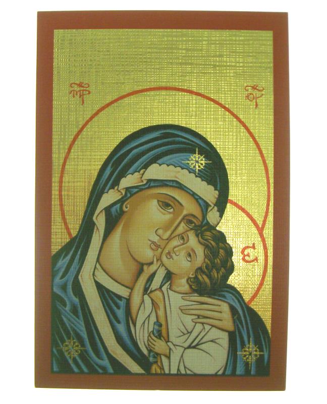 quadretto legno cm 15x10 immagine su tela madonna manto blu