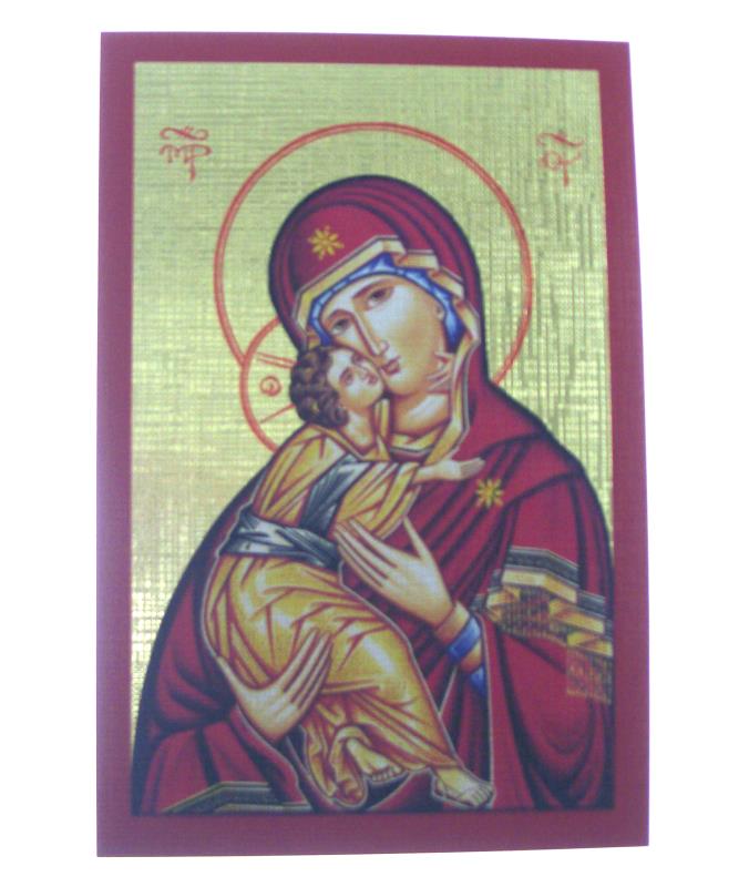 quadretto legno cm 15x10 immagine su tela madonna manto rosso