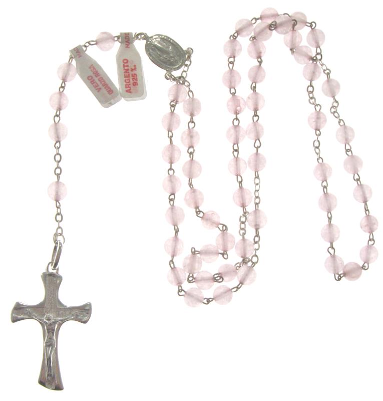 rosario con grano pietra quarzo rosa