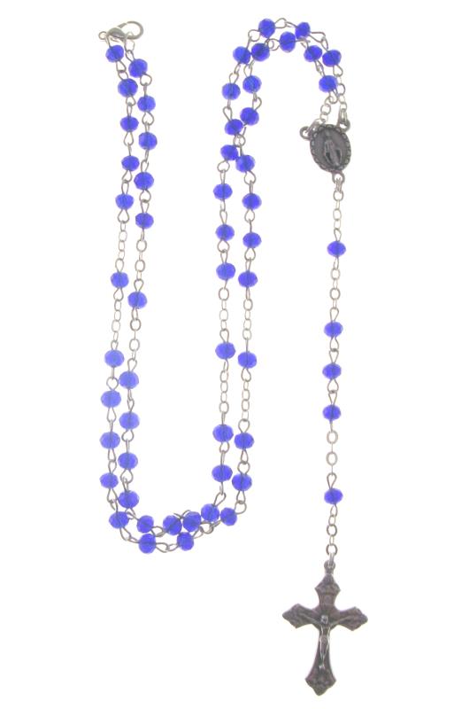 collana rosario con grano cristallo blu