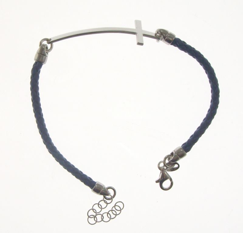 braccialetto con croce curva in argento blu