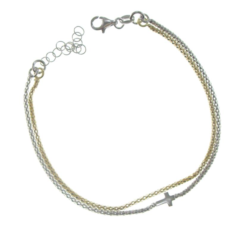 braccialetto in argento bicolore con croce