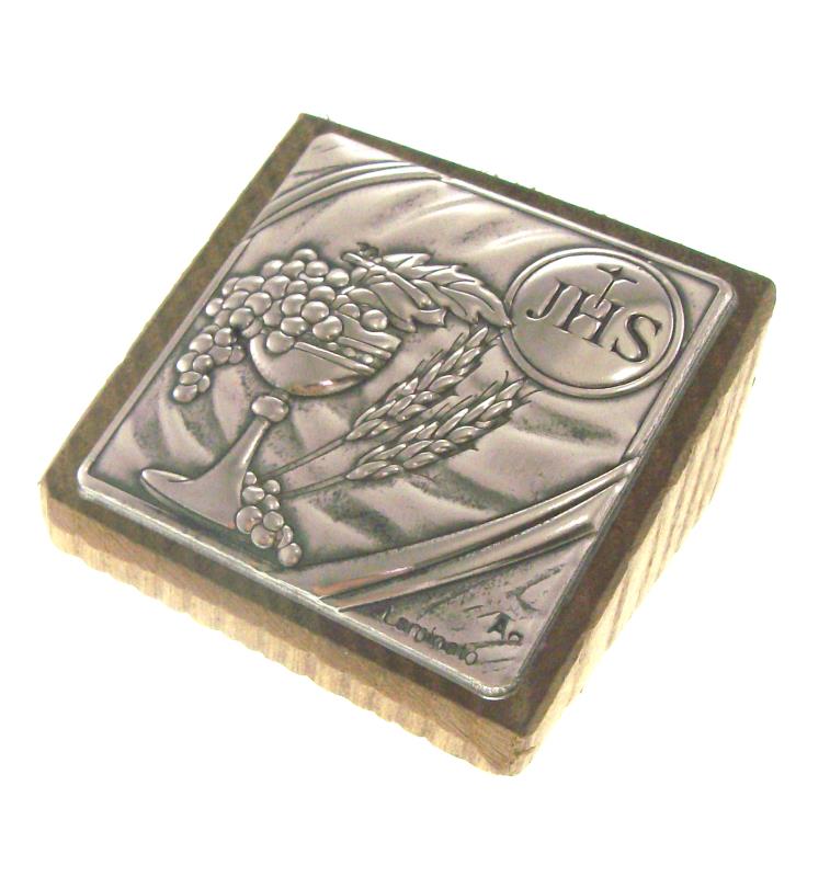 quadretto legno e argento cm 4x4 comunione