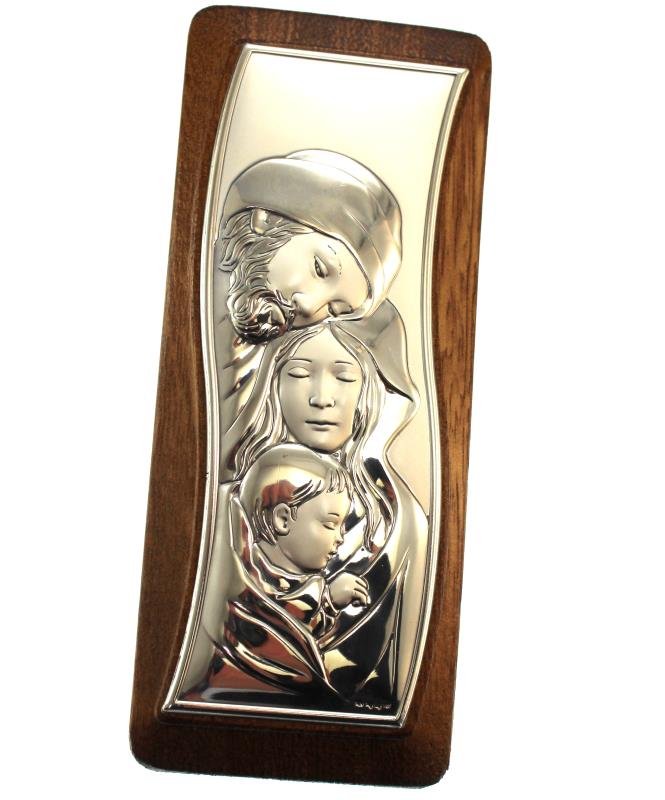 quadretto in lamina argento e legno cm 19x8 sacra famiglia
