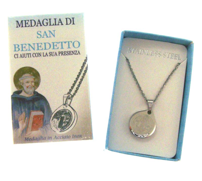 collana in metallo con san benedetto medaglia di san benedetto