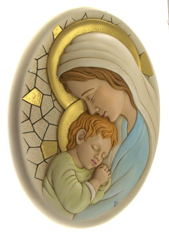 quadro ovale in resina decorato a mano madonna con bambino