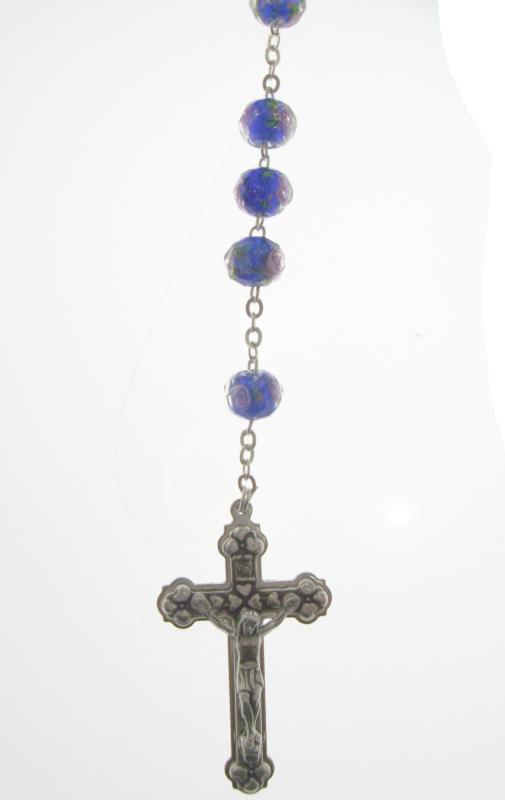 rosario in metallo grano decorato blu