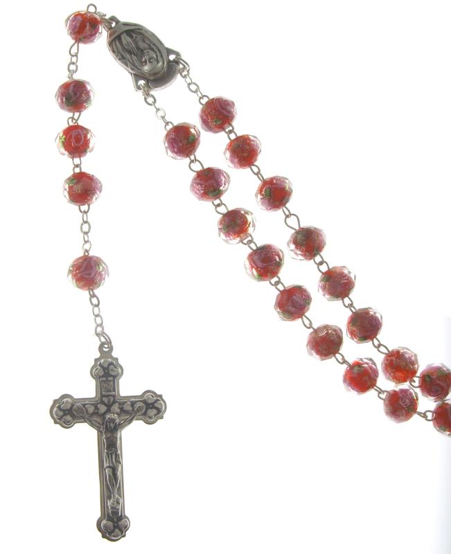 rosario in metallo grano decorato rosso