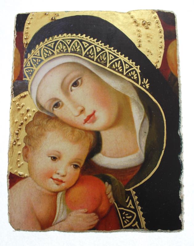 affresco cm 12x16 in pictografia madonna con bambino