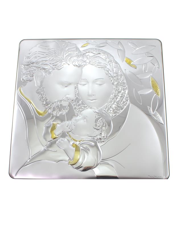 sacra famiglia legno argento cm 35x35