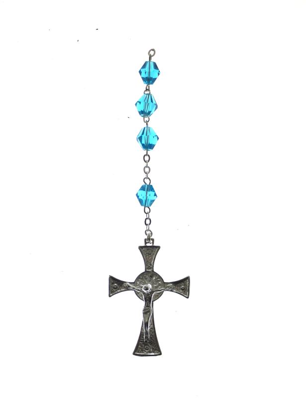 rosario in argento con grani in cristallo celeste