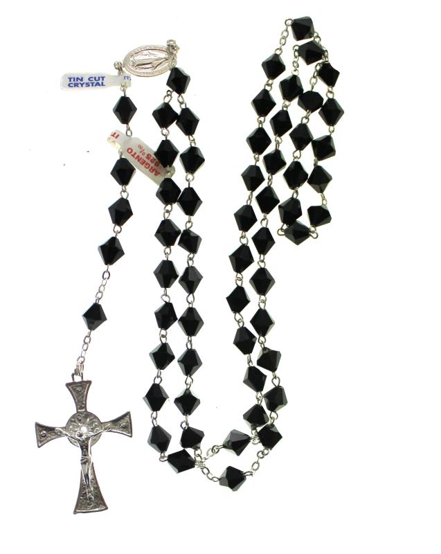 rosario in argento con grani in cristallo nero