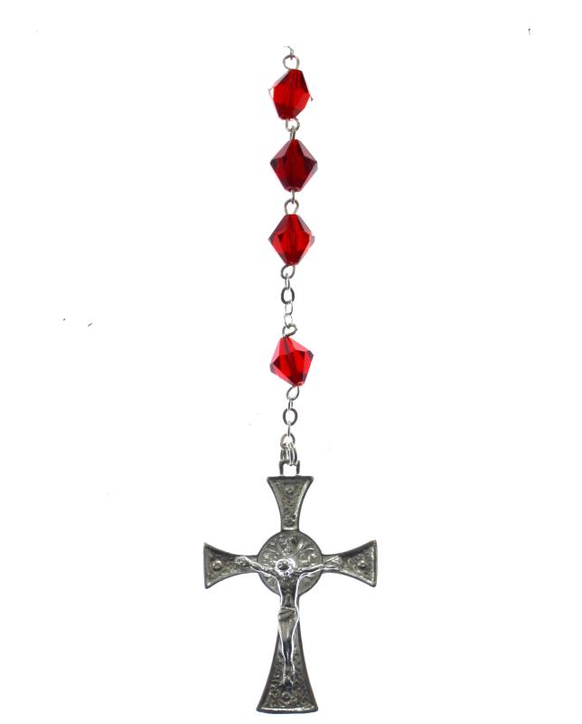 rosario in argento con grani in cristallo rosso