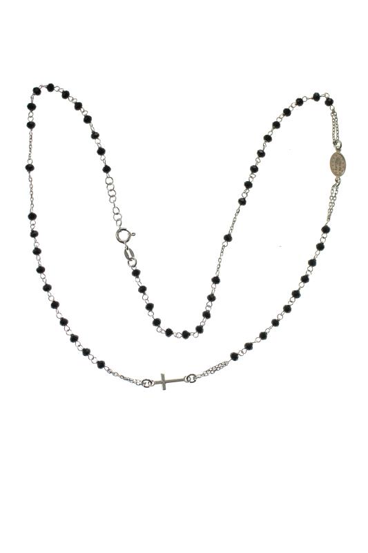 collana rosario in argento con apertura grani neri