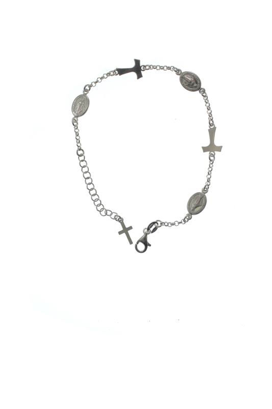 braccialetto rosario in argento con tau e medaglia