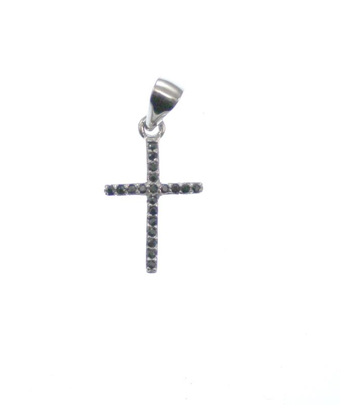 croce in argento con pietre nere cm 1,7