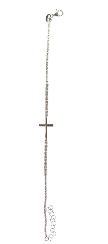 braccialetto in argento con croce e strass