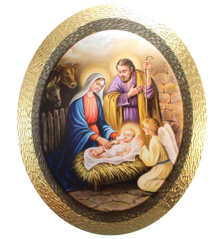 quadretto ovale con immagine religiosa cm 19x24 nativita