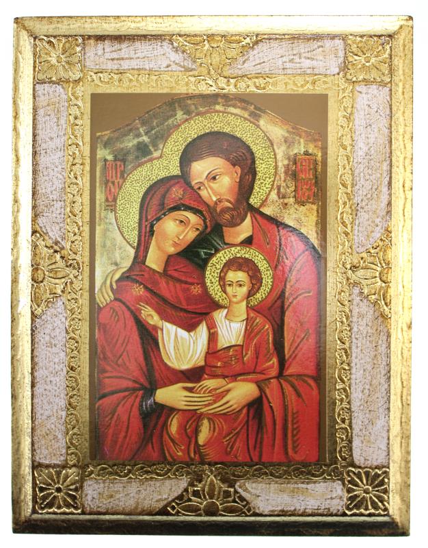 quadro sacra famiglia icona foglia oro cm 16x21