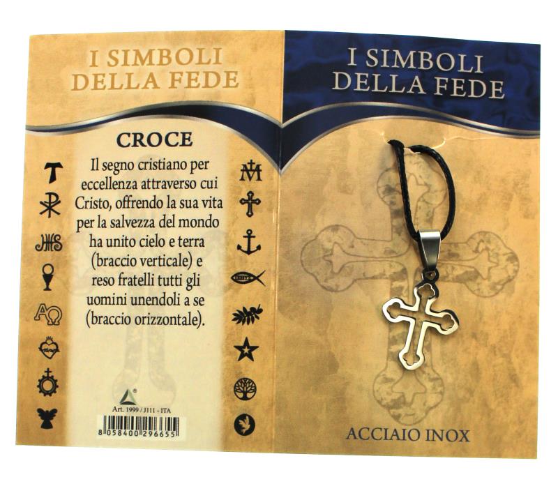 ciondolo in metallo e corda simboli della fede croce