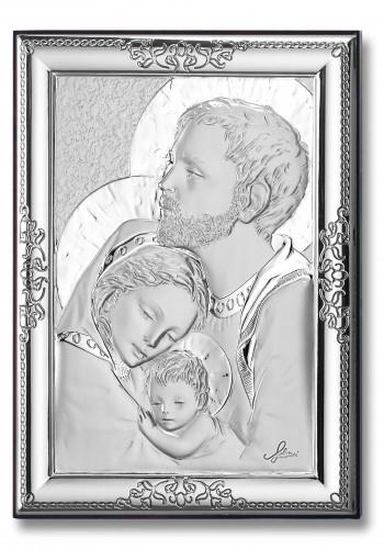 sacra famiglia legno argento cm 13x18