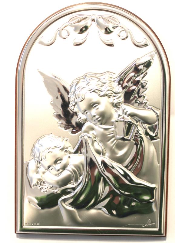 quadro angelo custode legno argento cm 18