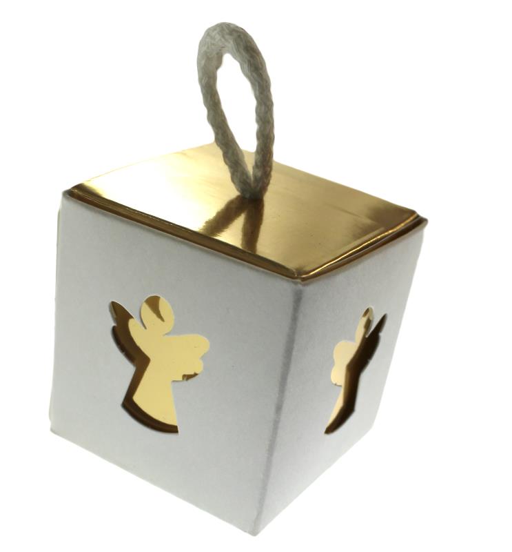 scatola cartoncino bianco oro angelo cm 5x5
