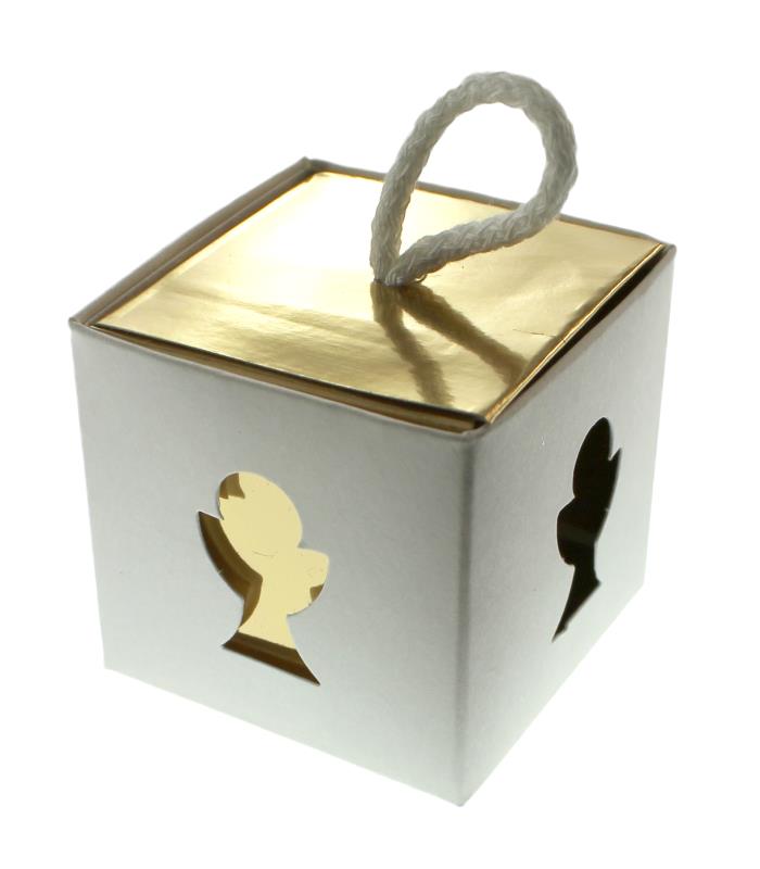 scatola cartoncino bianco oro comunione cm 5x5