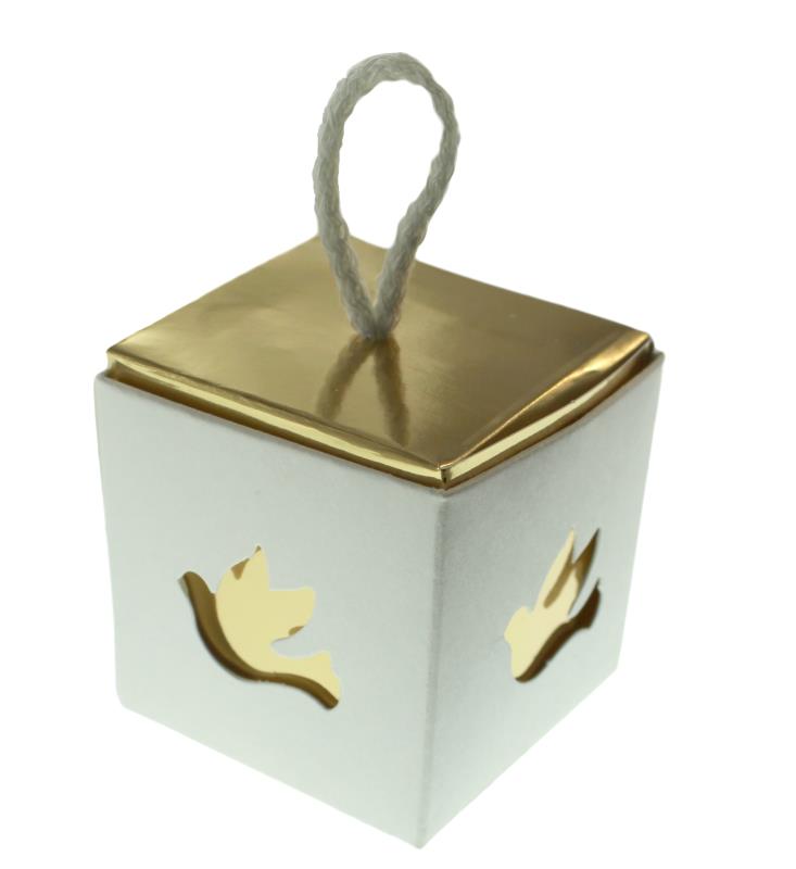 scatola cartoncino bianco oro cresima cm 5x5