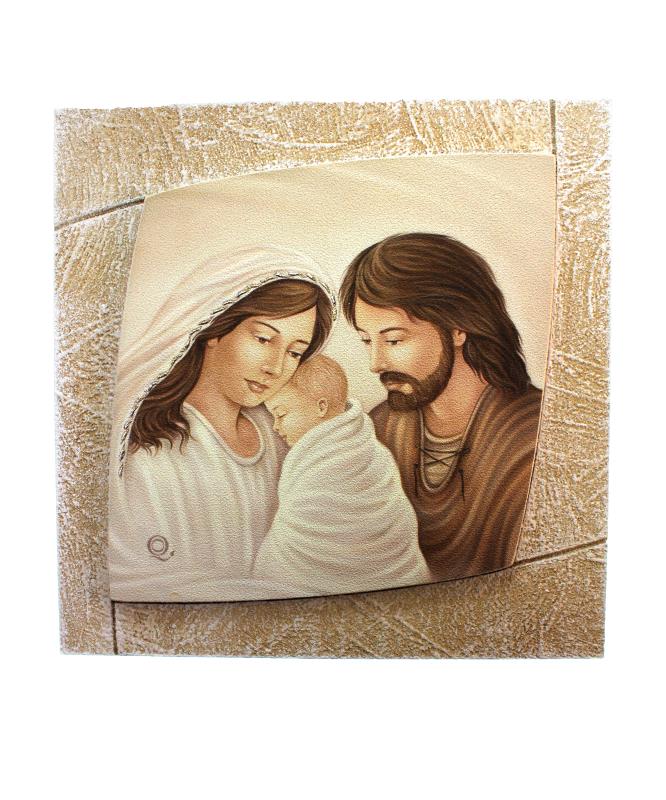 quadro sacra famiglia cm 24x24 cornice sabbia