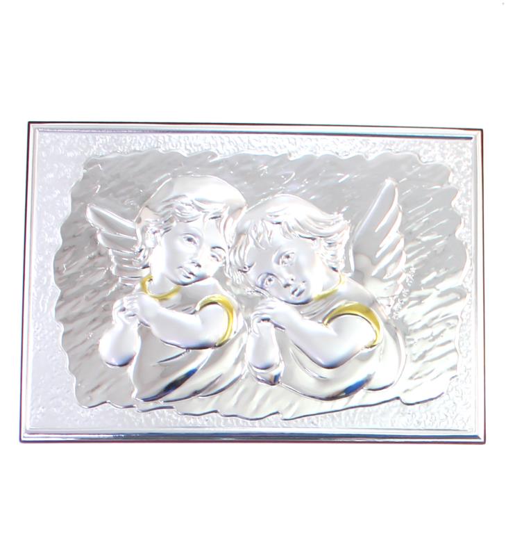quadro angelo custode legno argento cm 10x15