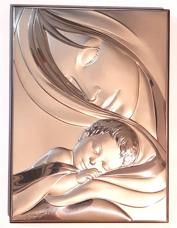 quadro maternita legno argento cm 16x22