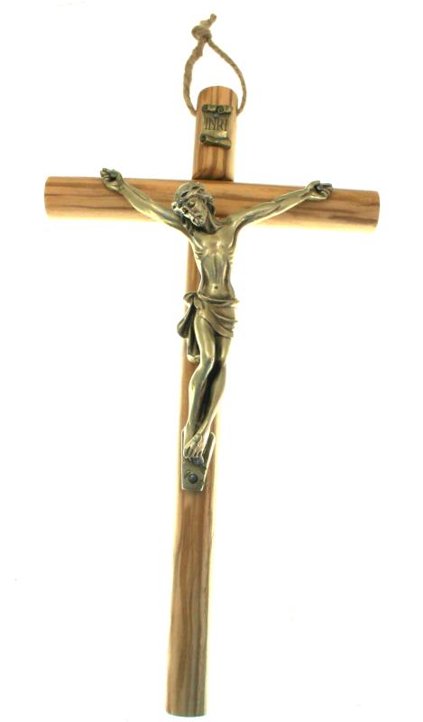 crocifisso in ulivo con corpo bronzato 33x17 cm