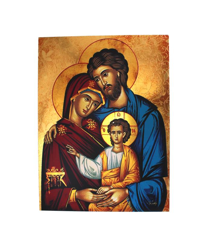 icona sacra famiglia su tavola oro foglia cm 40x30