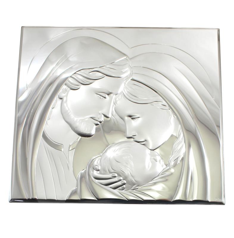quadro sacra famiglia legno argento cm 29x27
