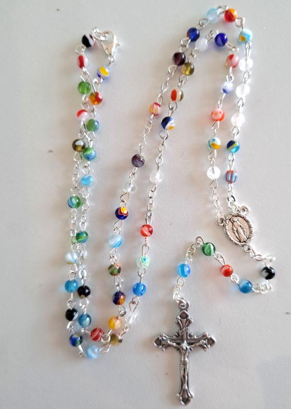 rosario a collana con apertura grani multicolor