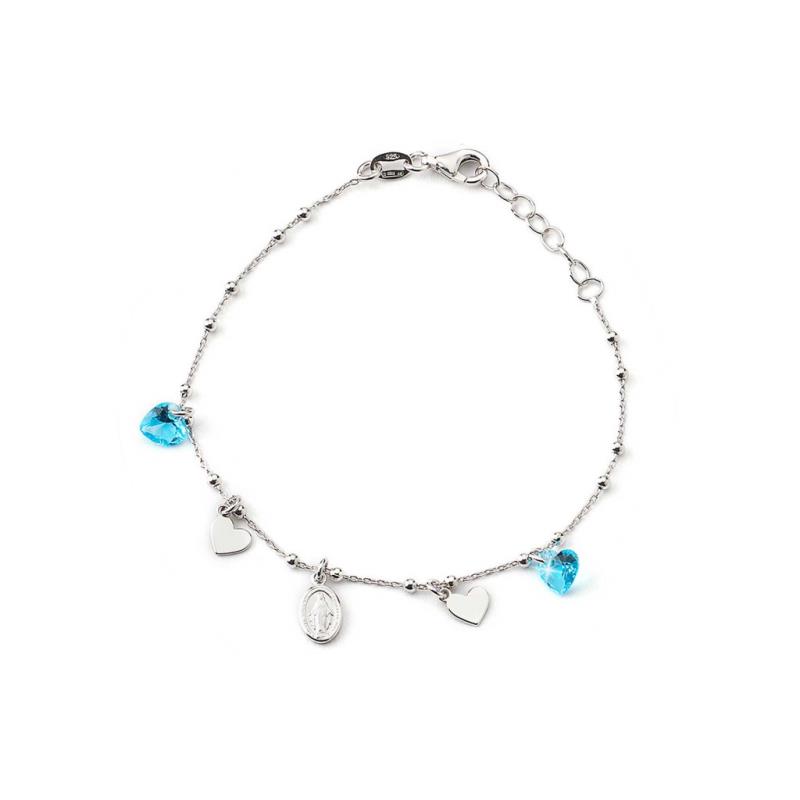 braccialetto in argento e cristallo cuori