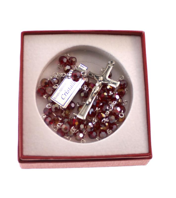 rosario in argento con grani in cristallo rosso rubino