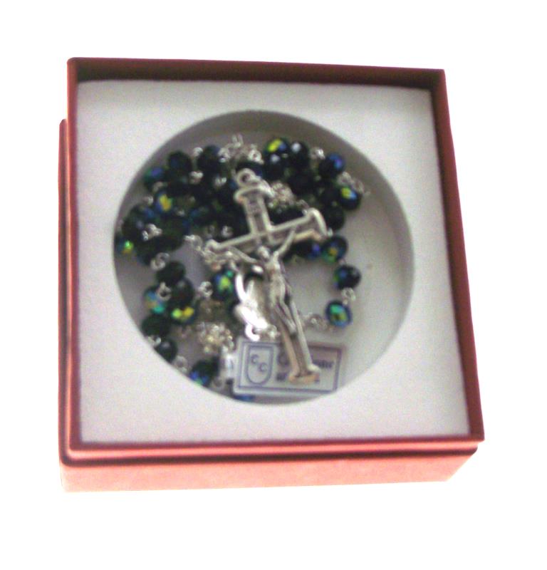 rosario in argento con grani in cristallo scarabeo