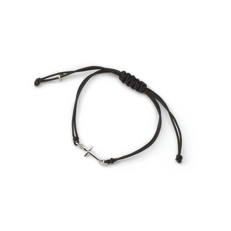 braccialetto croce argento e corda